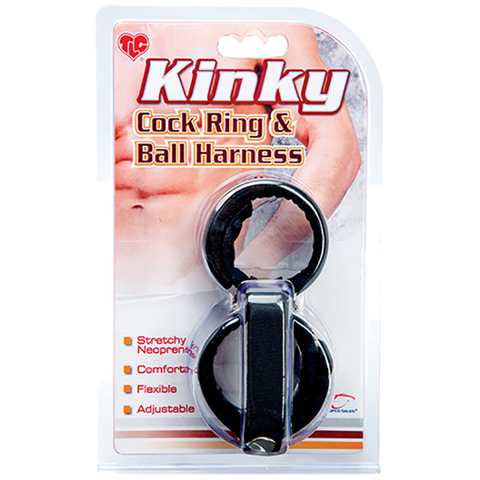 TLC Kinky Cock Ring & Ball Harness, Neoprene - Topco Wholesale