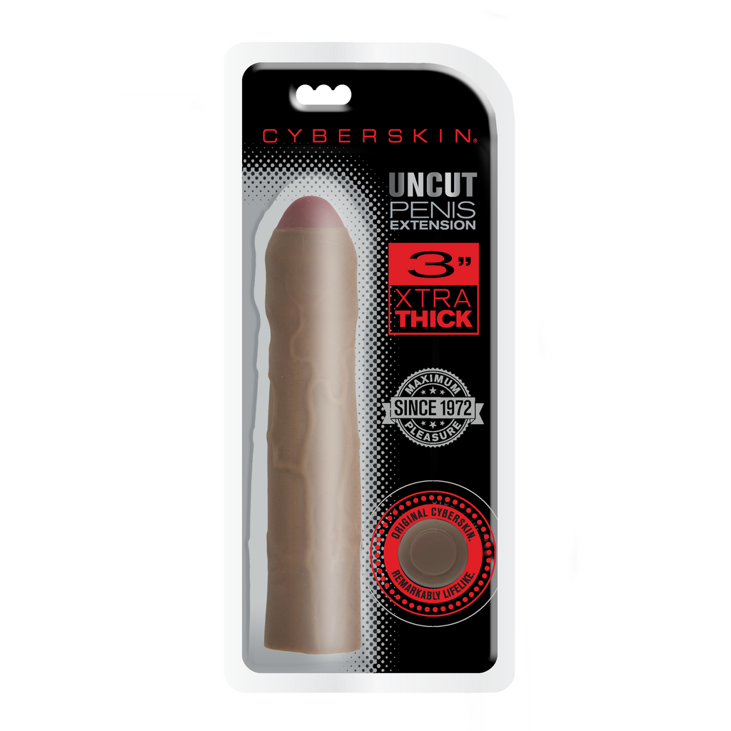 CyberSkin® 3 inch Xtra Thick Uncut Transformer Penis Extension™, Dark - Topco Wholesale