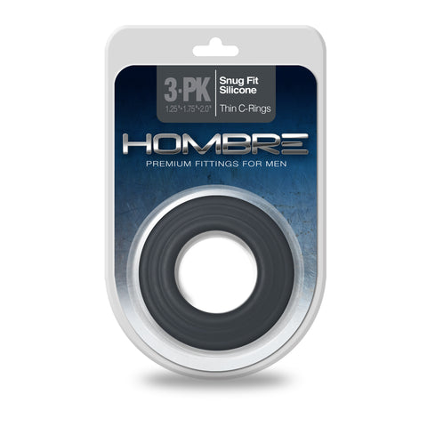 Hombre Snug-Fit Silicone Thin C-Rings, 3 Pk, Charcoal - Topco Wholesale