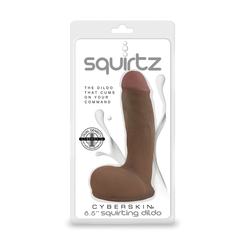 Squirtz CyberSkin® 8.5" Squirting Dildo, Dark - Topco Wholesale