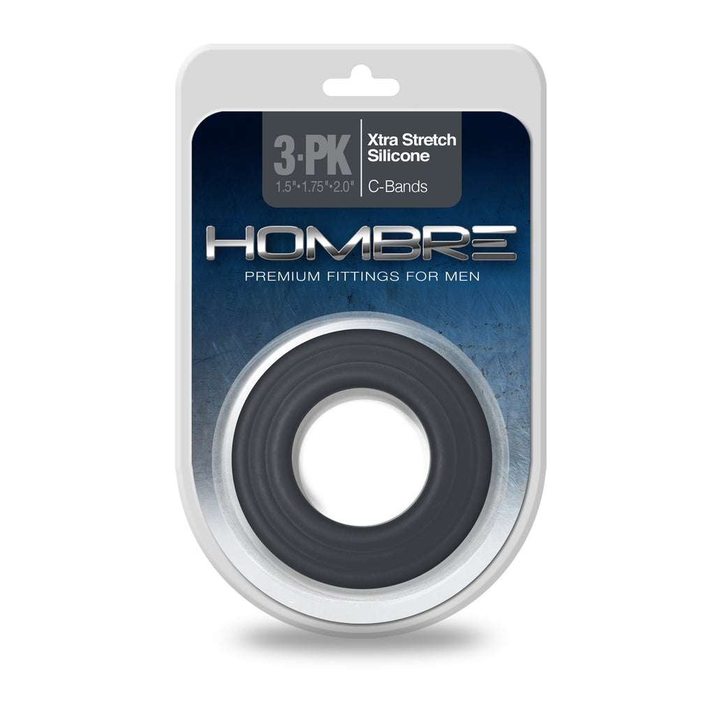 Hombre Xtra Stretch Silicone C-Bands, 3Pk Charcoal - Topco Wholesale